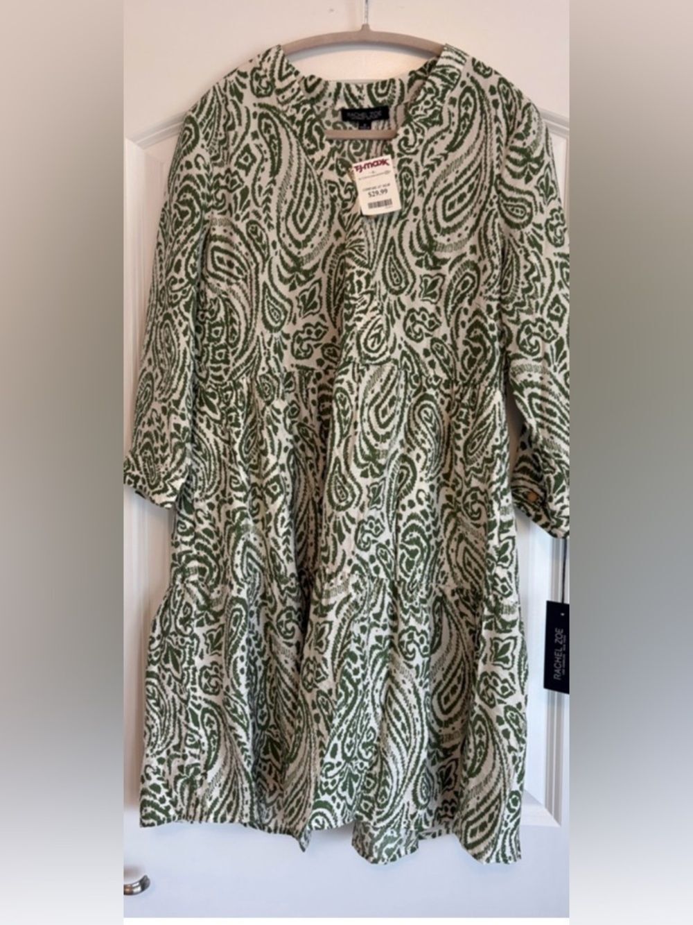 T.J.Maxx Green and Cream Paisley Button-Down Tunic Dress